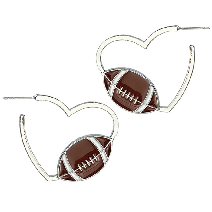 Metal Sports Theme Hoop Earrings with Basketball, Football, and Heart Designs