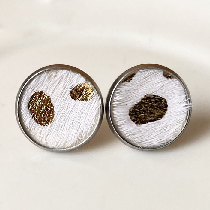 Simple Leopard and Cow Print Leather Stud Earrings with Bohemian Style