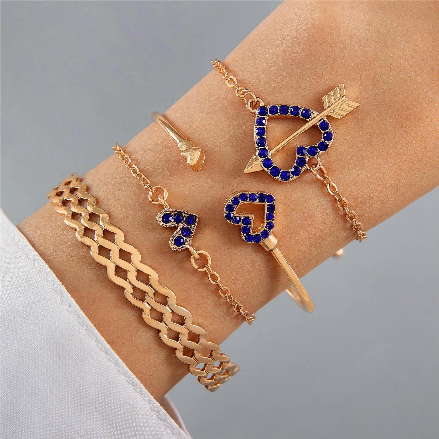 Sapphire-Inspired Diamond Bracelet Set - Love Letter Design