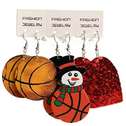 Christmas Western Cowboy PU Leather Teardrop Earrings with Sports and Snowman Design - wallojewerly 