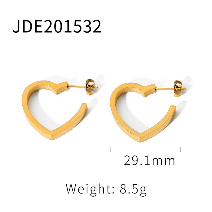 Trending 18K Gold Plated Heart Earrings - Flat Stainless Steel Heart Stud Earrings