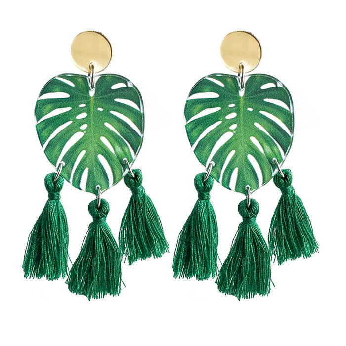 Pendientes de borlas de flamenco y monstera de gran venta con estilo femenino de verano