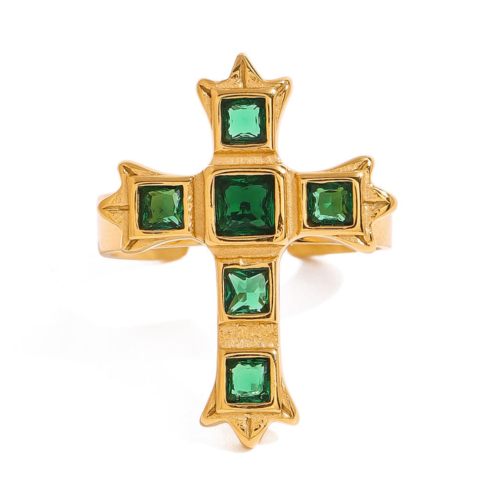 Stainless Steel Cross Zircon Open Ring