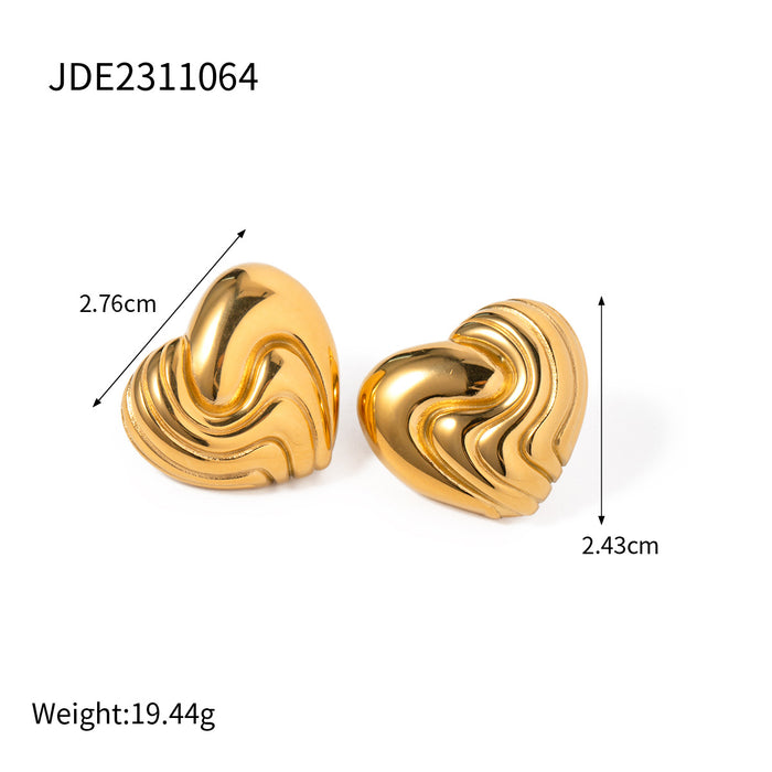 18K Gold Plated Stainless Steel Textured Heart Earrings - Unique Fashion Jewelry