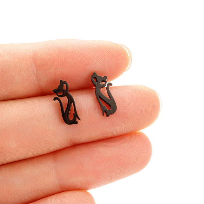 Cat Design Stainless Steel Stud Earrings - Creative and Fashionable Animal Jewelry