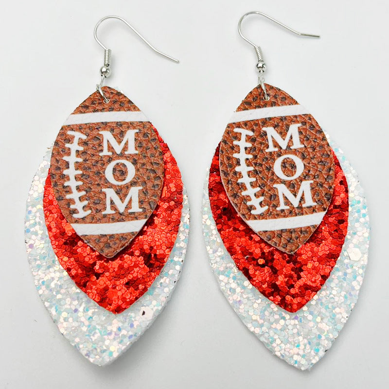 Football Mom Glitter Leather Earrings with Cheerleader Design - wallojewerly 