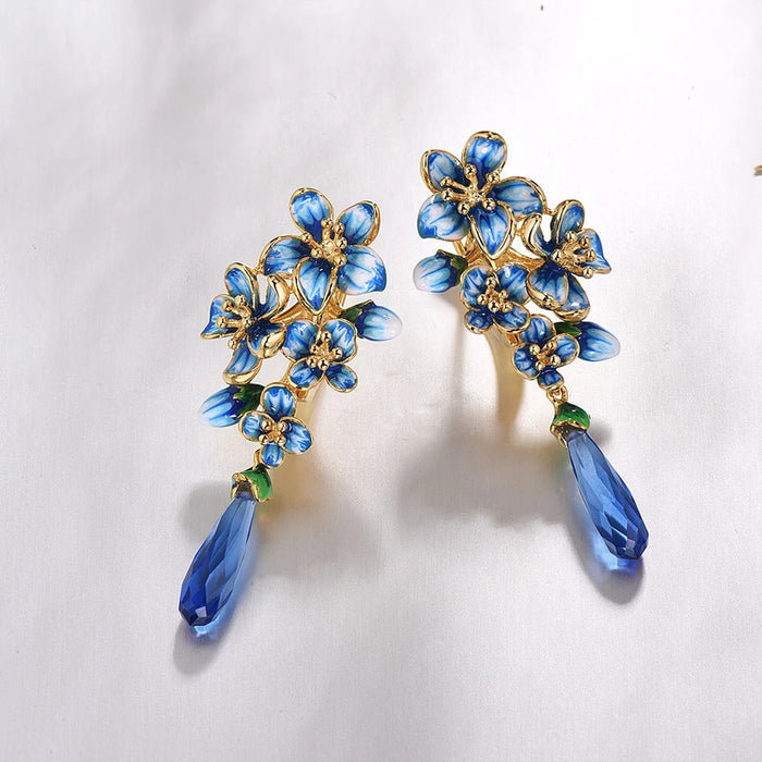 Heavy elegant floral earrings creative drop glue earrings