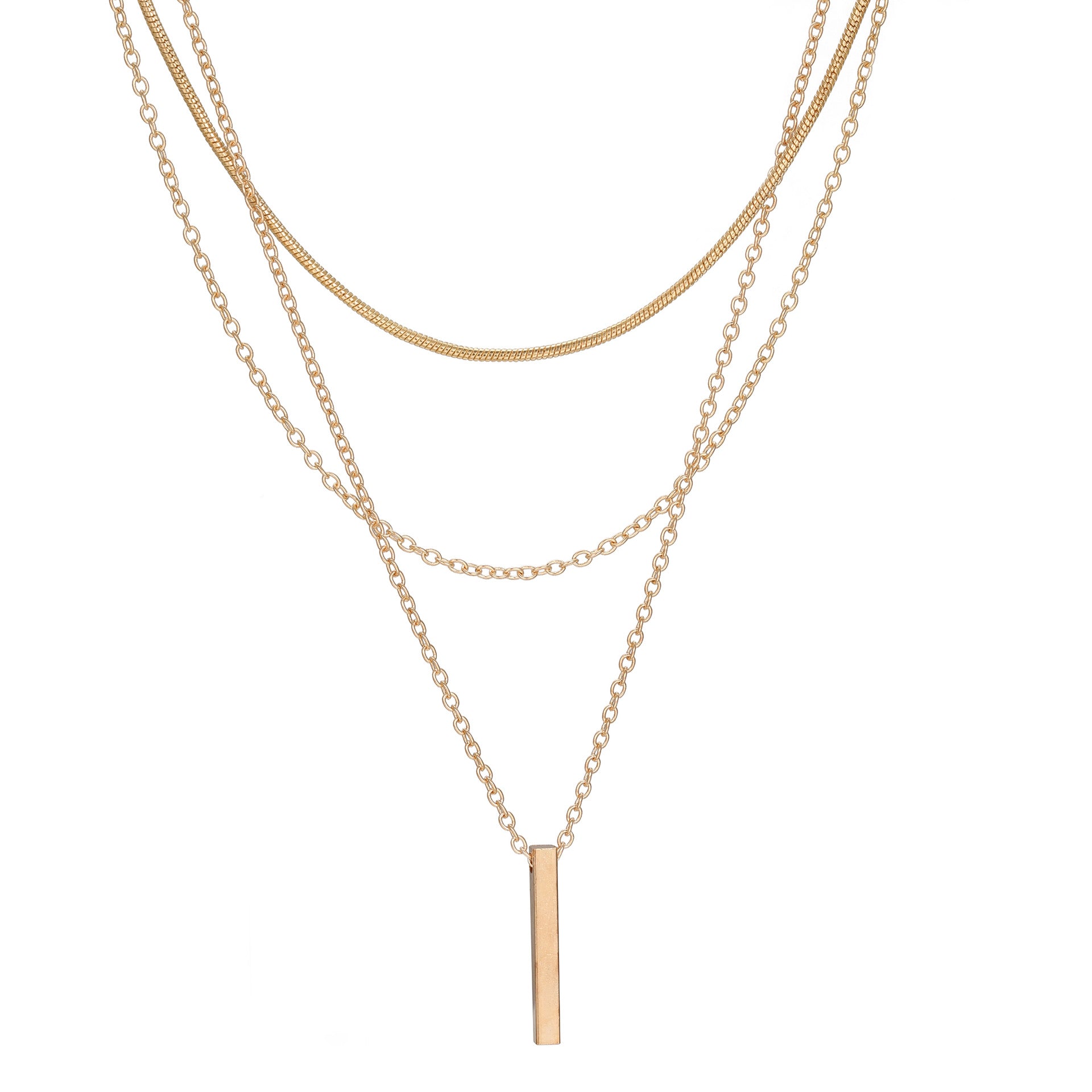 Gold alloy small sturdy strip multi-layer layered necklace - wallojewerly 