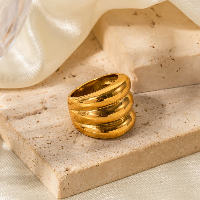 18K Gold Stainless Steel Serpent-Style Ring with Starburst Inlay