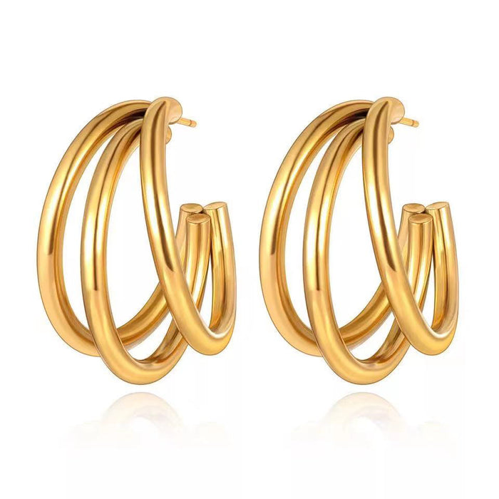 Titanium Steel Multi-layer Round Wire Round Earrings Women's Geometric Gold Plated 18K