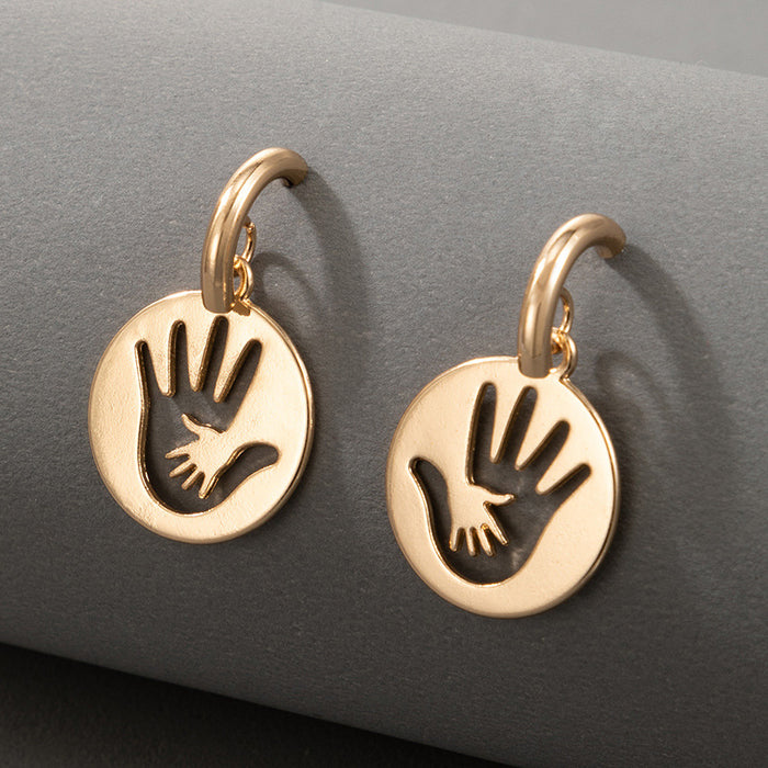 Gold palm earrings personality geometric hollow earrings