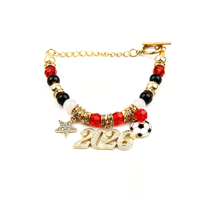 Wholesale 2026 World Cup Soccer Charm Bracelets - 18K Gold Plated Rhinestone Crystal Star Adjustable Chain for Football Fans