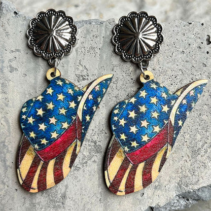 Independence Day Earrings with Western Cowboy Boots and Bullhead Designs