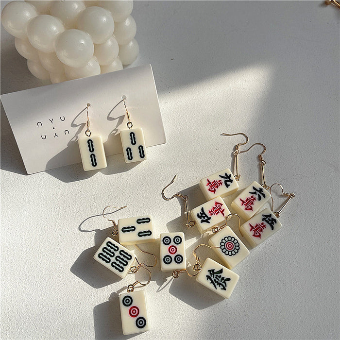 925 silver earrings Chinese style mahjong earrings creative personality design