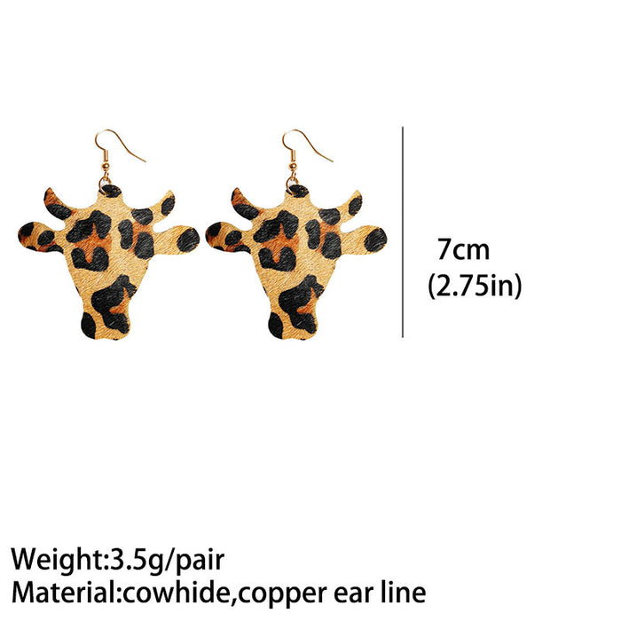 Simple Cow Print Leather Earrings with Bullhead Design