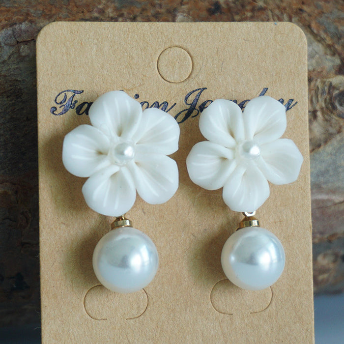 Wedding Pearl Drop Earrings with Floral Design for Bridesmaids