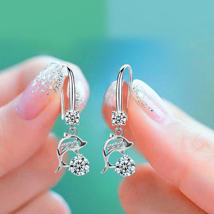 Dolphin zircon earrings long earrings for women