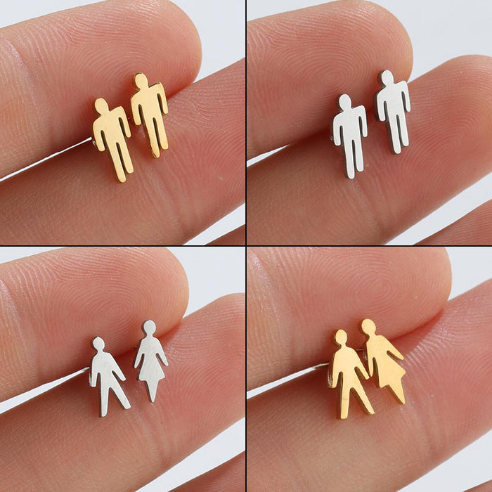 Cartoon Character Stainless Steel Stud Earrings - Cute and Fun Jewelry for Couples