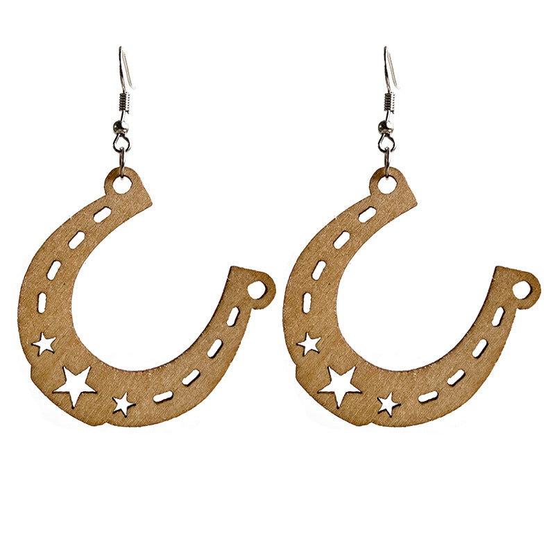 Wooden horseshoe earrings - wallojewerly 