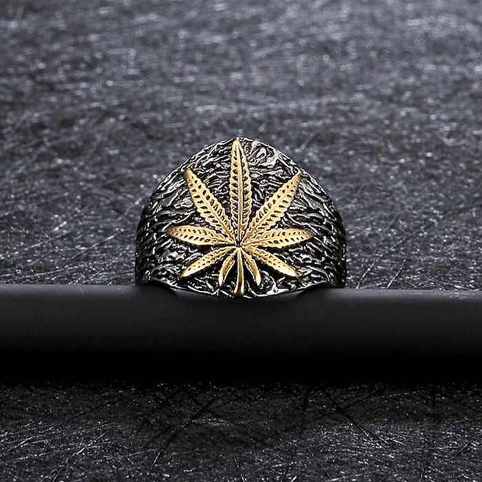 Retro leaf-shaped men's ring trendy personality ring