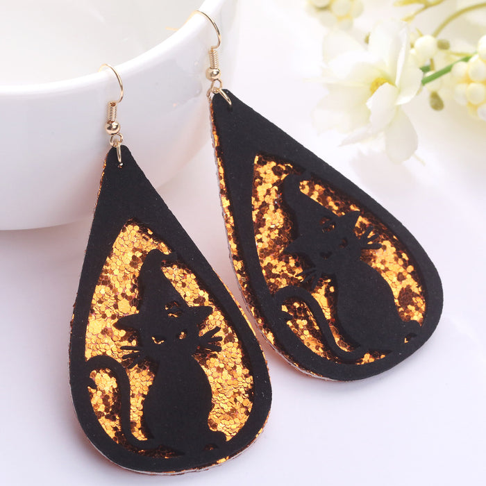 Velvet Glitter Halloween Earrings with Bat, Ghost, Cat, and Pumpkin Designs