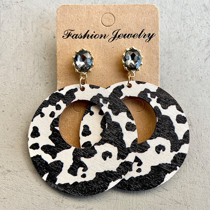 Wooden leopard print earrings