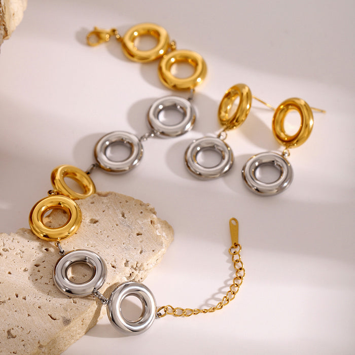 Gold and silver color matching circle bracelet, fashion titanium steel, non-fading earrings jewelry