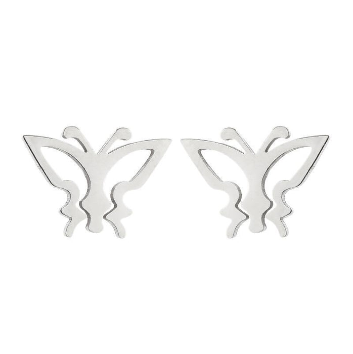 Butterfly earrings, double stainless steel female models small fresh hollow Korean style wings Yiwu small commodity wholesale