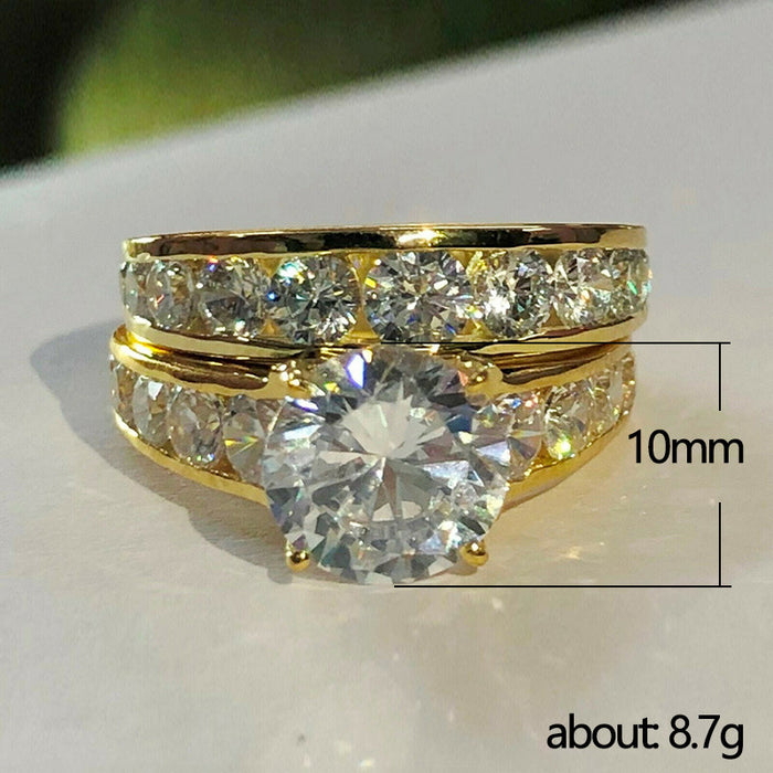 Luxury full diamond zircon couple ring gold plated wedding ring