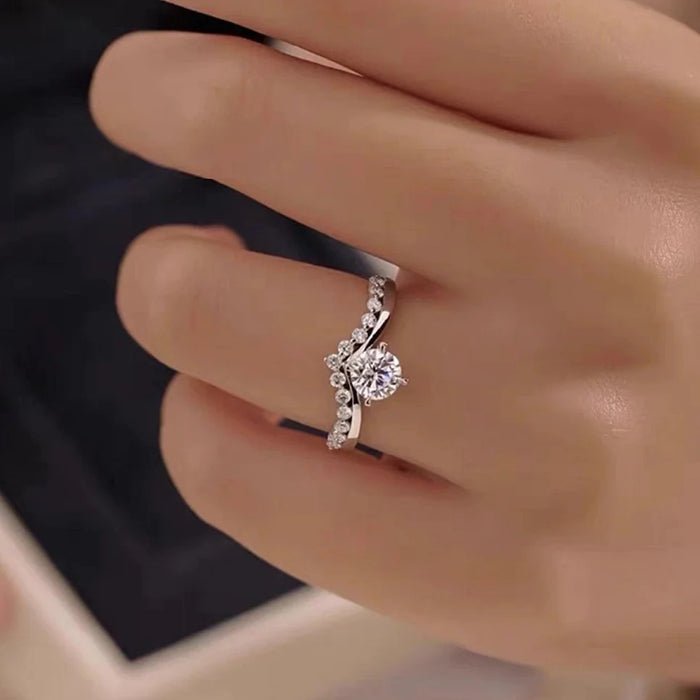 Zircon four-claw inlaid zircon ring for women princess temperament