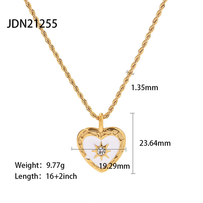 French Vintage Titanium Steel Heart Necklace - Stainless Steel Zircon Heart Pendant Jewelry for Women