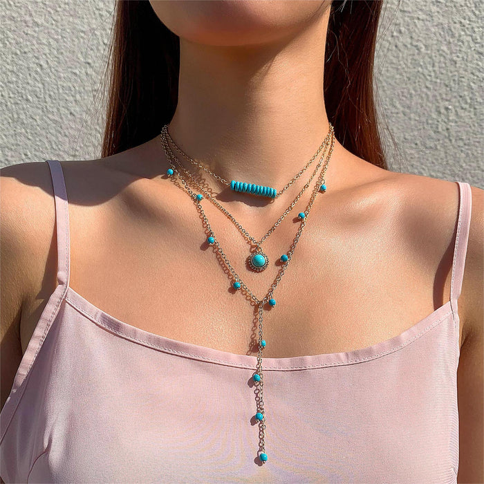 Vintage Multi-Layer Turquoise Necklace with Bold Design