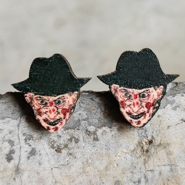 Wooden Halloween Horror Figure Earrings