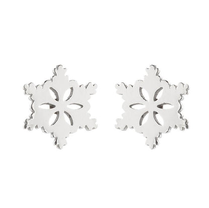 Snowflake and Apple Stainless Steel Earrings - Perfect Christmas Gift Jewelry