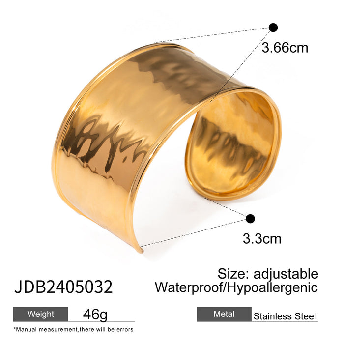 Brazalete ancho abierto de acero inoxidable bañado en oro de 18 quilates: joyería de moda de moda