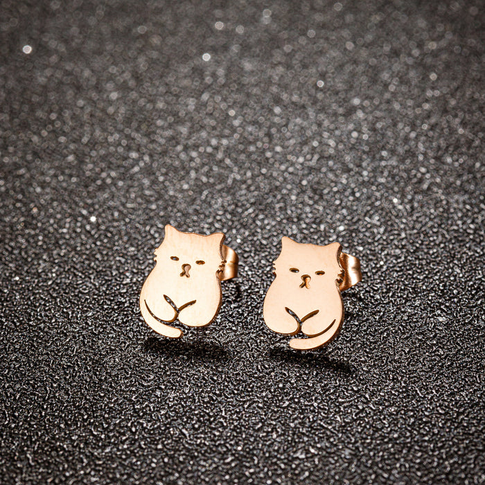 Pet cat earrings, fashionable French niche temperament simple cute mini earrings stainless steel wholesale