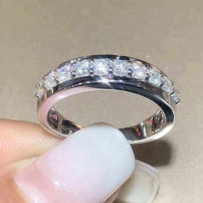 Inner and outer arc full diamond single row ring fashionable zircon unisex ring