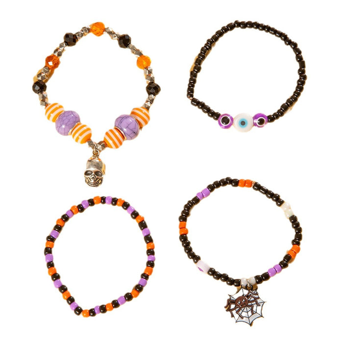 Halloween Skull and Evil Eye Bracelet Set – Spooky Drip Oil Design