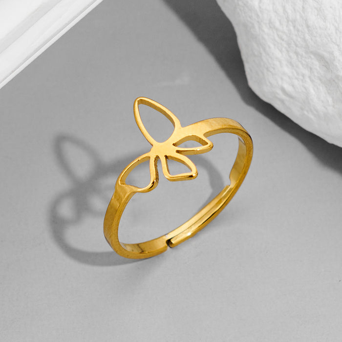 INS style butterfly ring, small fresh stainless steel open hollow ring wholesale