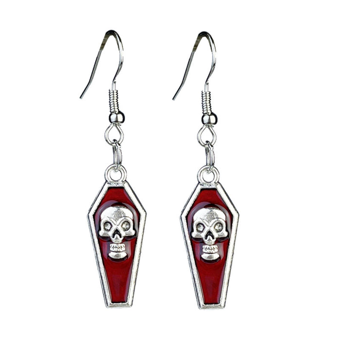 Halloween Skull and Blood Stain Earrings with Skeleton, Heart, and Bird Designs