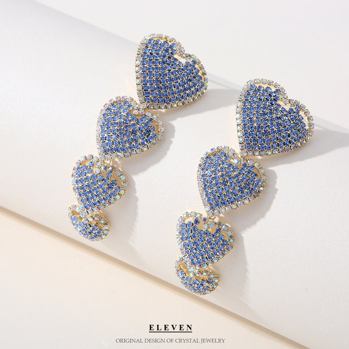 Exquisite Blue Heart Earrings - Luxurious Rhinestone Jewelry for a Goddess-Like Look