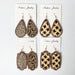 Vintage Floral Print Cowhide Earrings with Cross and Geometric Teardrop Wood Elements - wallojewerly 