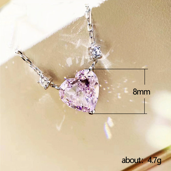 Heart-shaped pink zircon pendant autumn and winter sweater chain