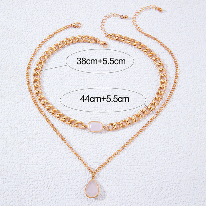 Water Drop Pendant Necklace with Double Layered Chain - Simple and Stylish Jewelry for Women