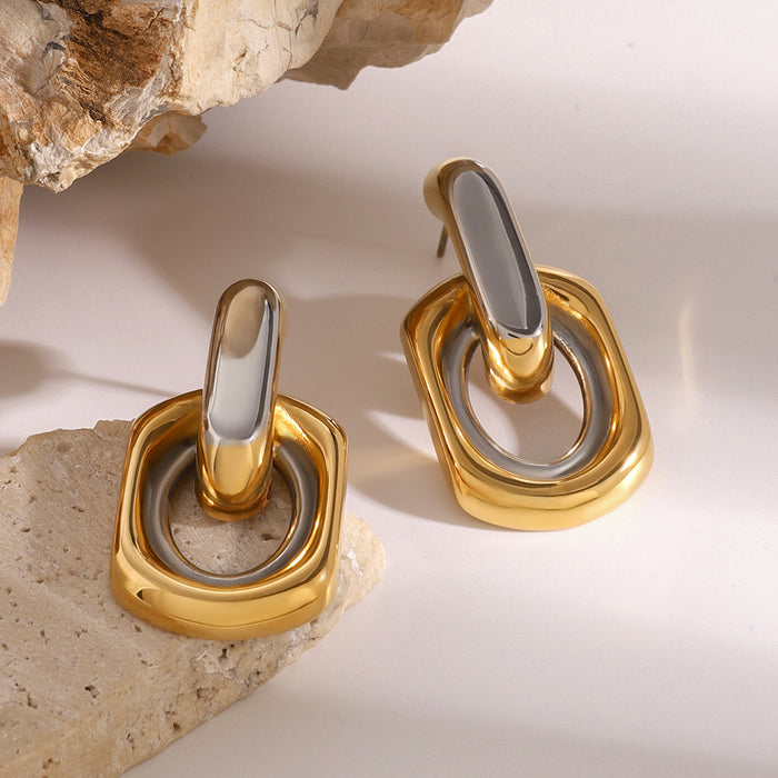 Stainless steel contrast color hoop earrings, 18K gold-plated earrings