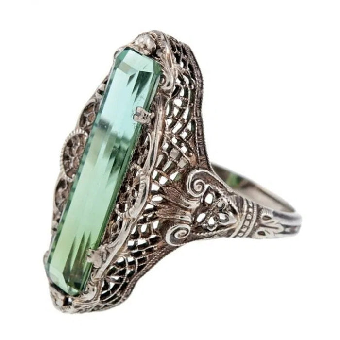 Anillo de moda para dama con diseño retro hueco de circonita verde