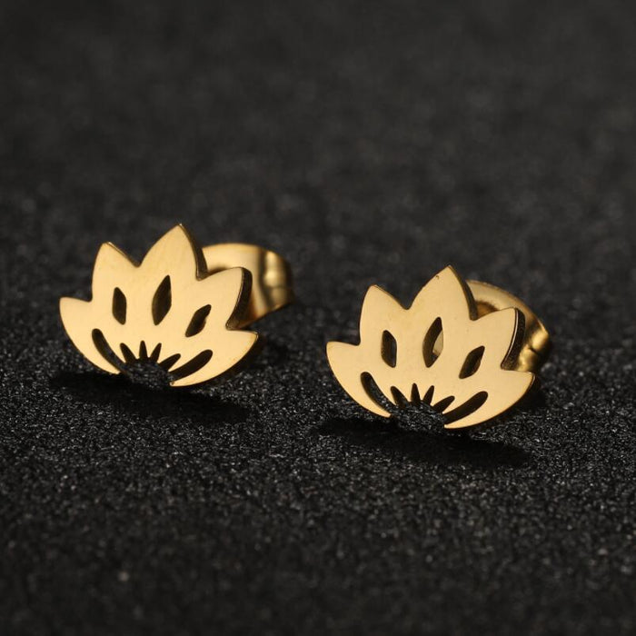 Lotus Flower Hollow Stainless Steel Stud Earrings - Simple and Elegant Floral Jewelry