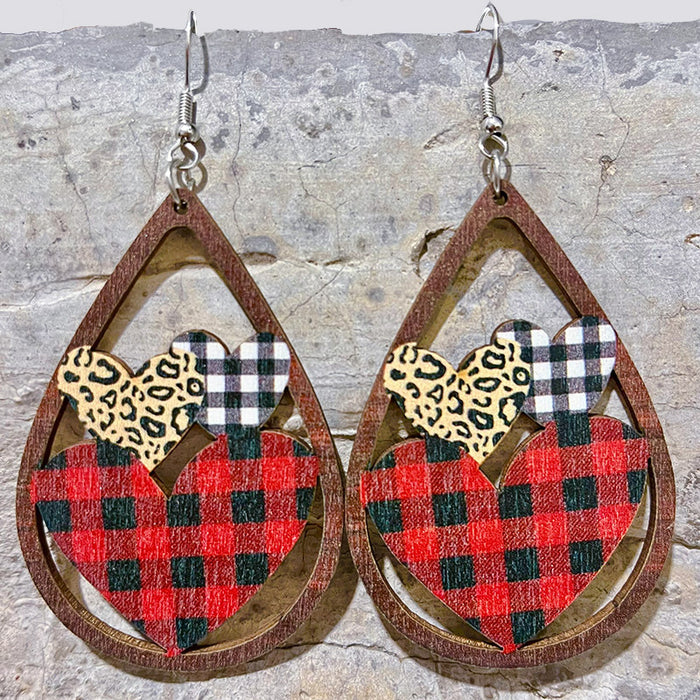 Wooden love leopard print earrings