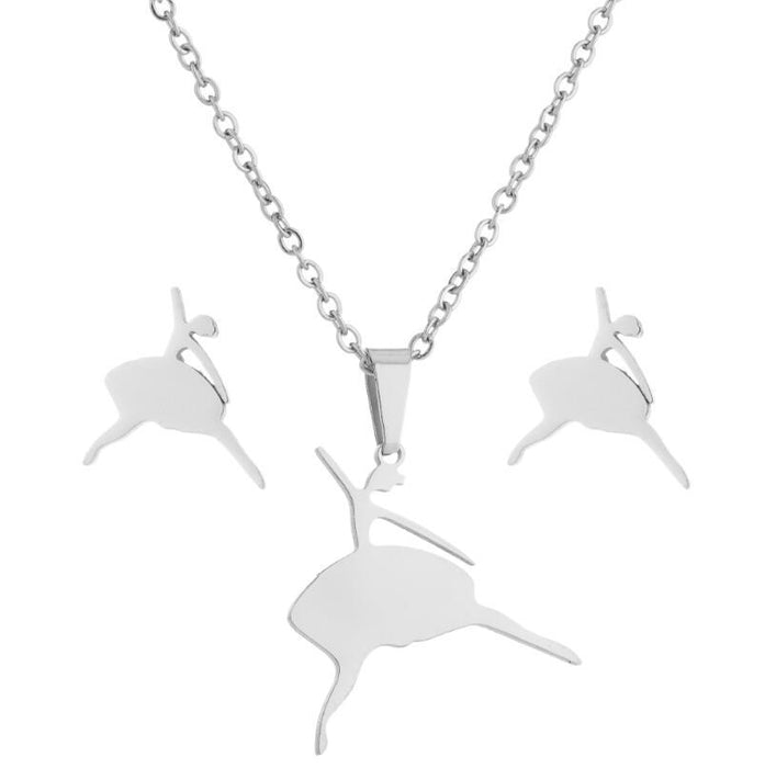 Ballet Dancer Stainless Steel Jewelry Set - Cute and Playful Necklace and Earrings