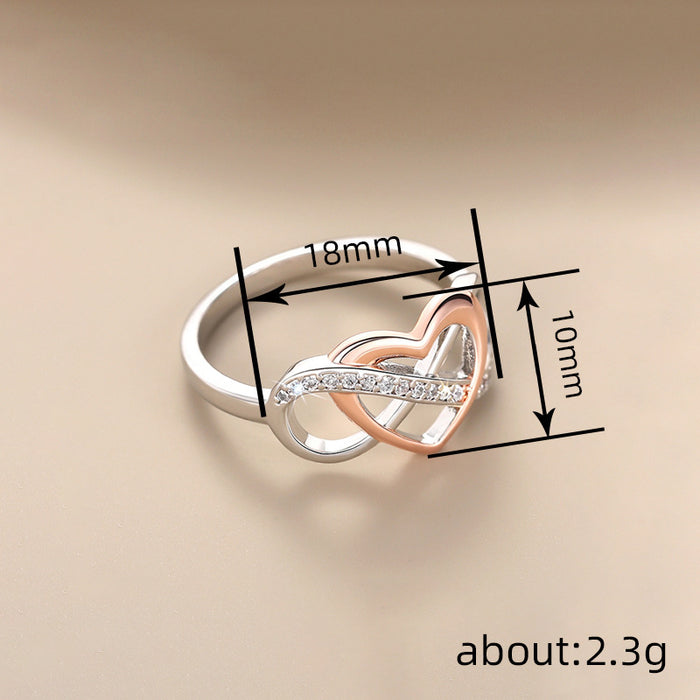 Elegant two-tone zircon hollow heart ring for women